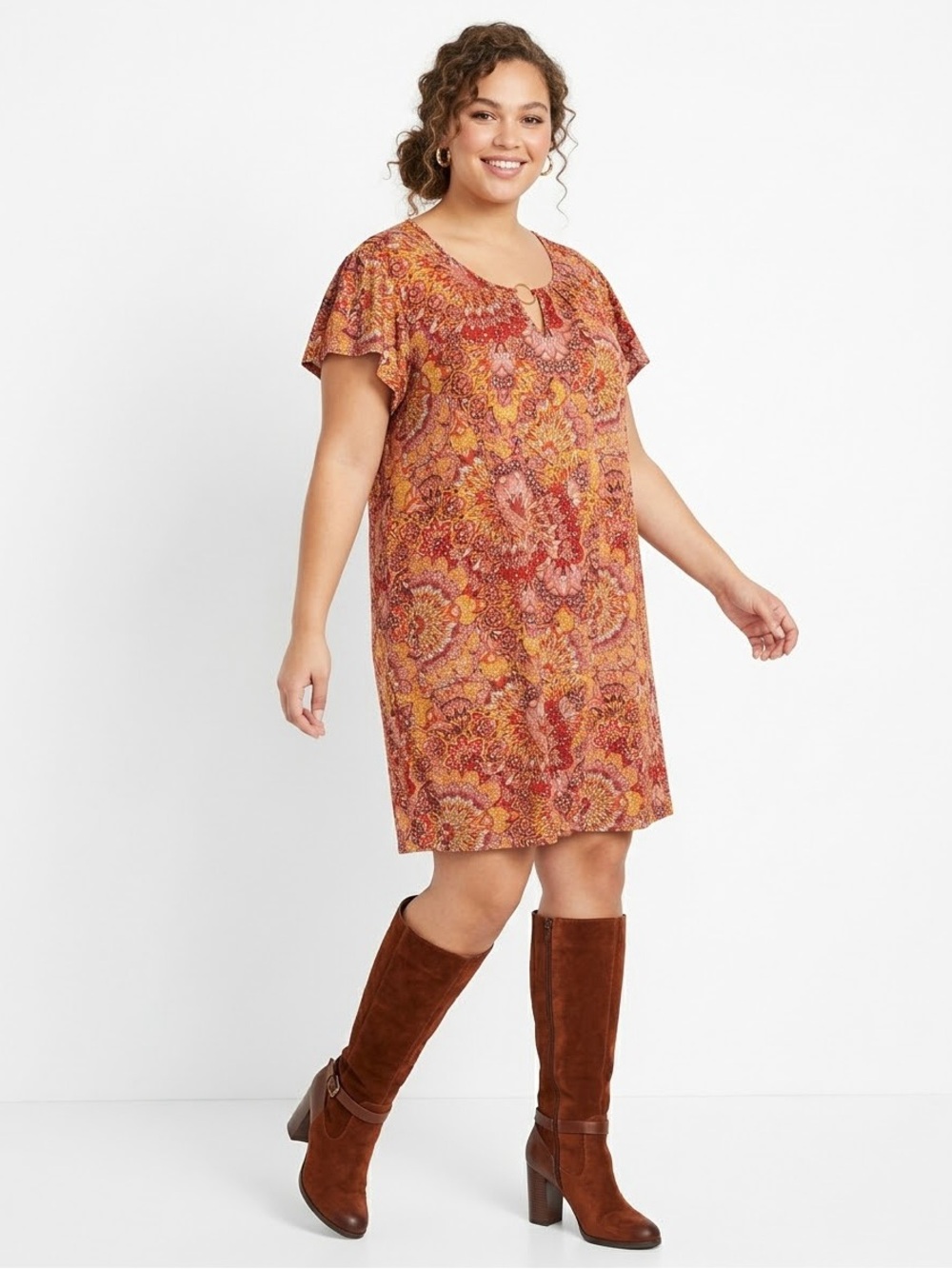 Paisley Keyhole Midi Dress in Rust Tone-NWT!